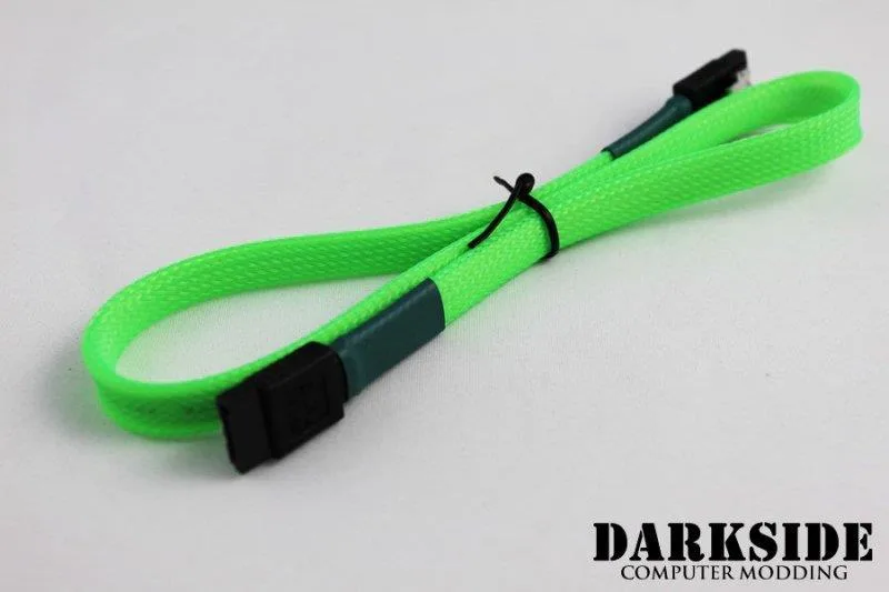 Darkside Computer Modding Darkside Computer Modding 45cm SATA 3.0 180° to 180° Data Cable with Latch Green UV — product photo
