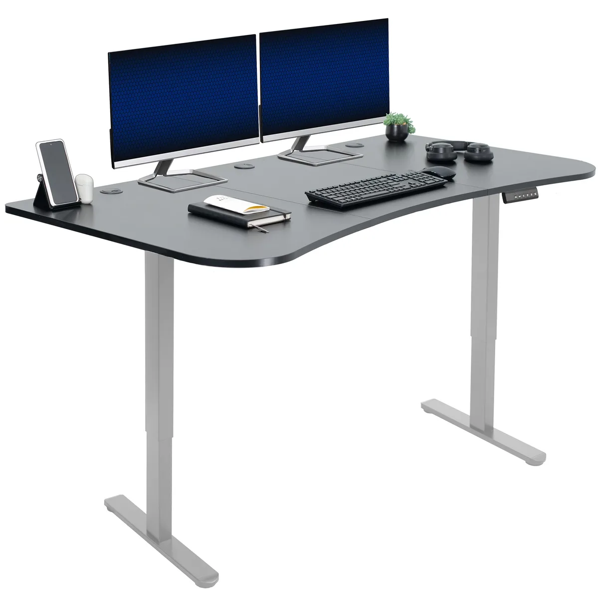 VIVO VIVO Electric 63 x 32 Stand Up Desk, Black Carbon Fiber Top, Gray Frame — product photo