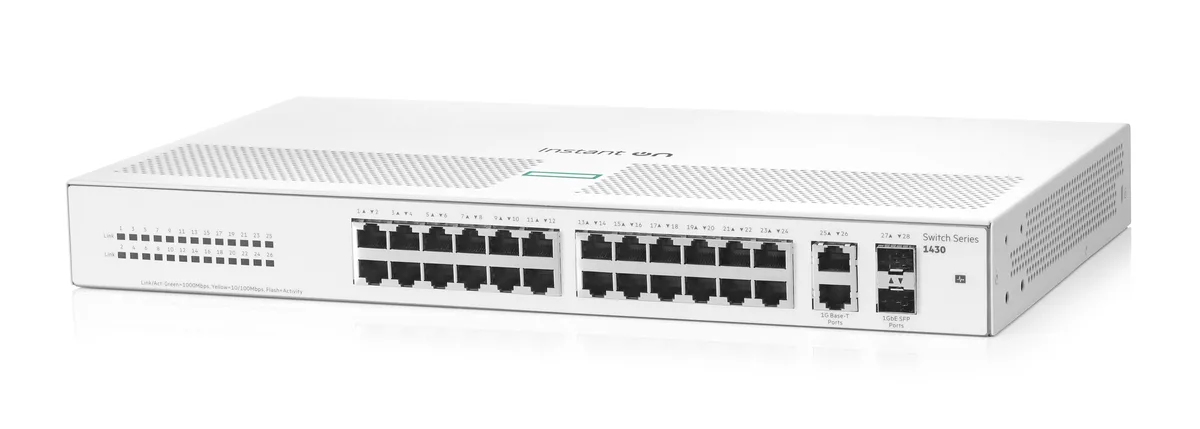 HPE Networking Instant On HPE Networking Instant On 1430 26-port Gigabit Switch 24 RJ45 2 SFP (R8R50A#ABA) — product photo