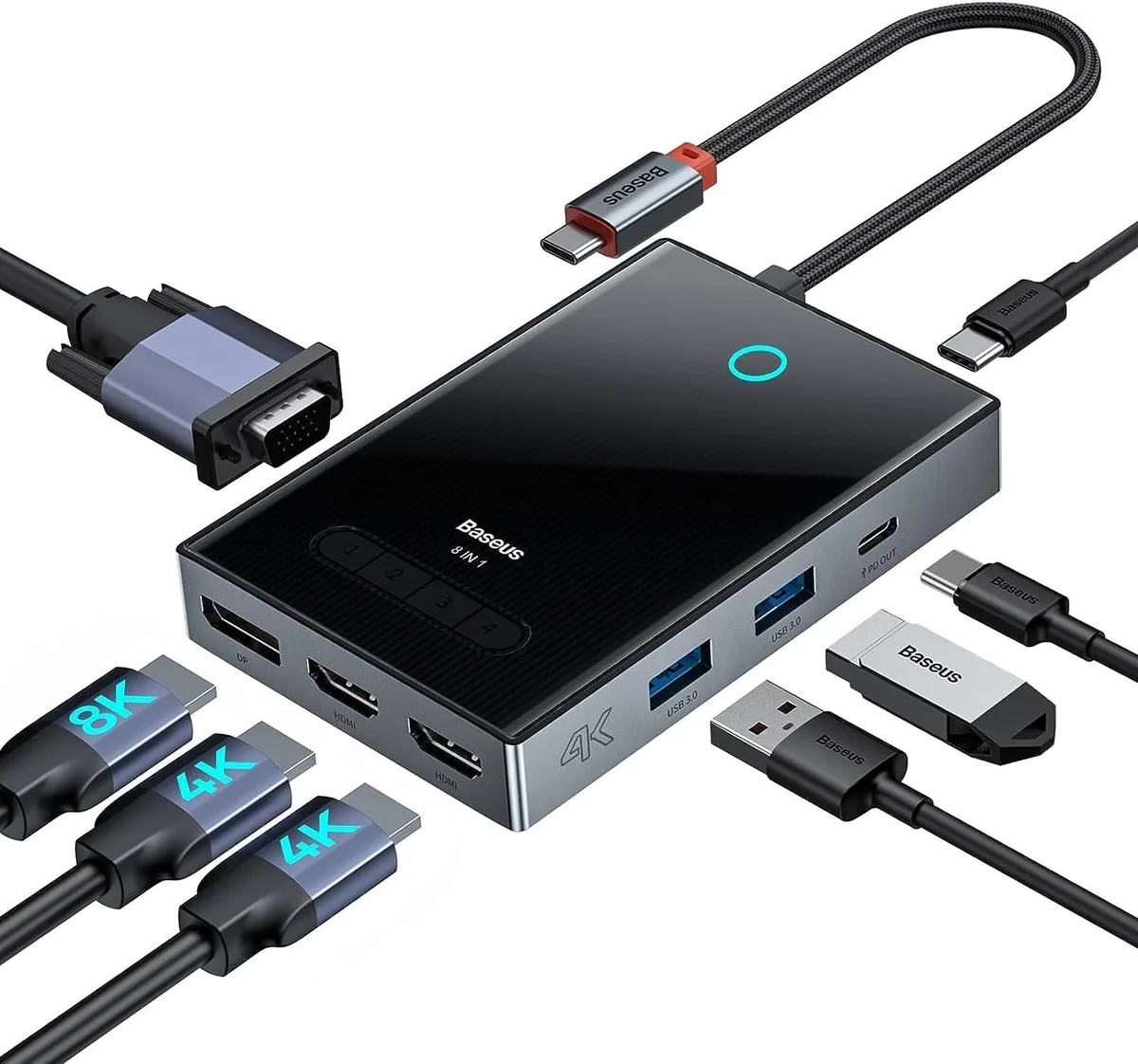 BASEUS BASEUS Quadruple Display Docking Station 2 HDMI 4K 120Hz DisplayPort VGA 100W PD USB 3.0 — product photo