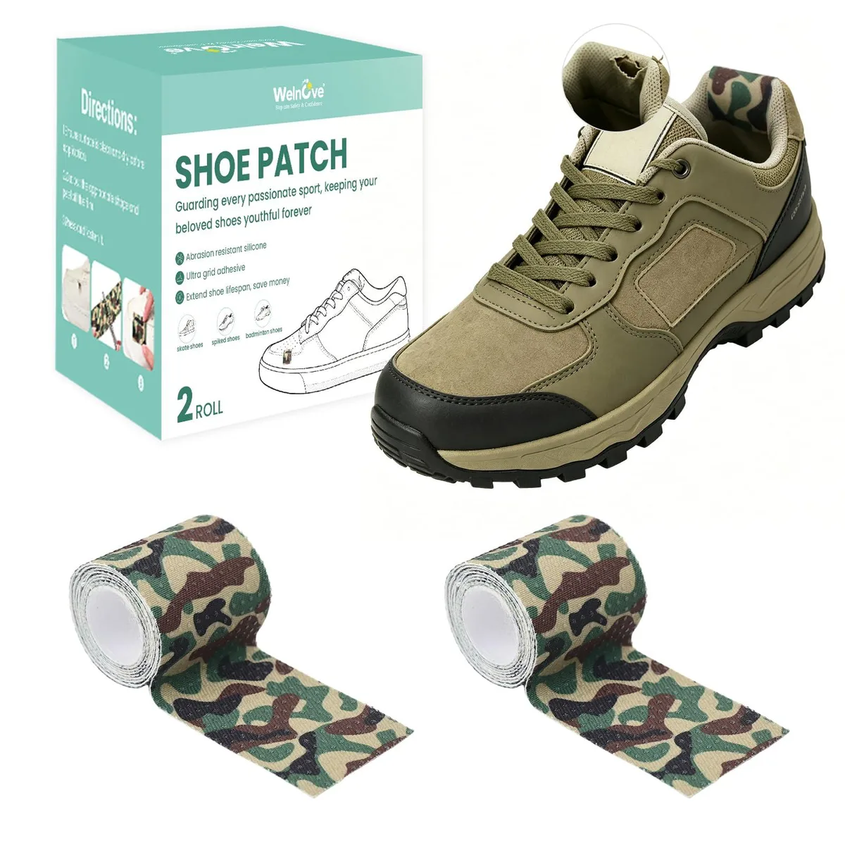 Welnove Camo Self-Adhesive Shoe Hole Patch 2 x 39 inches 2 Pack — product photo