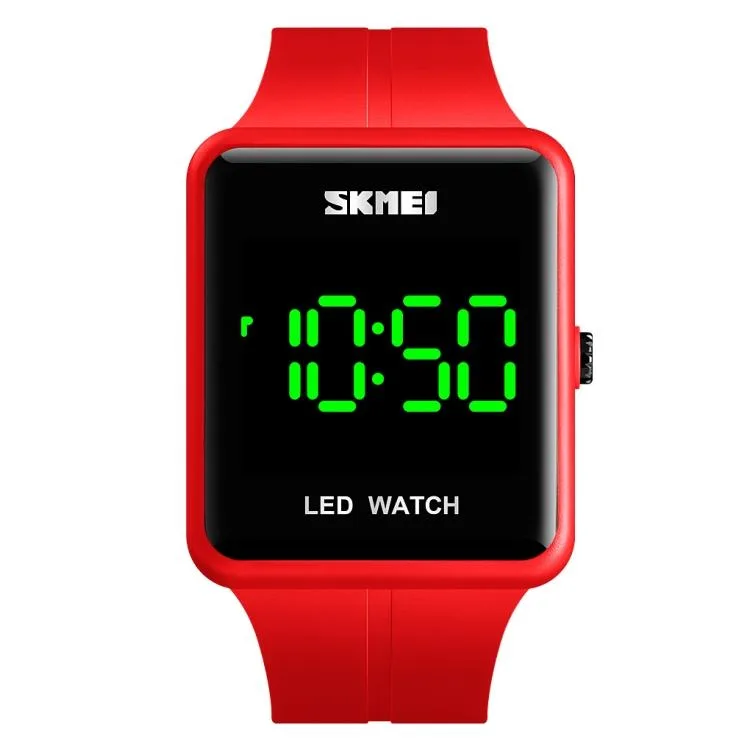 Square red LED watch with 37mm ABS case and red PU strap