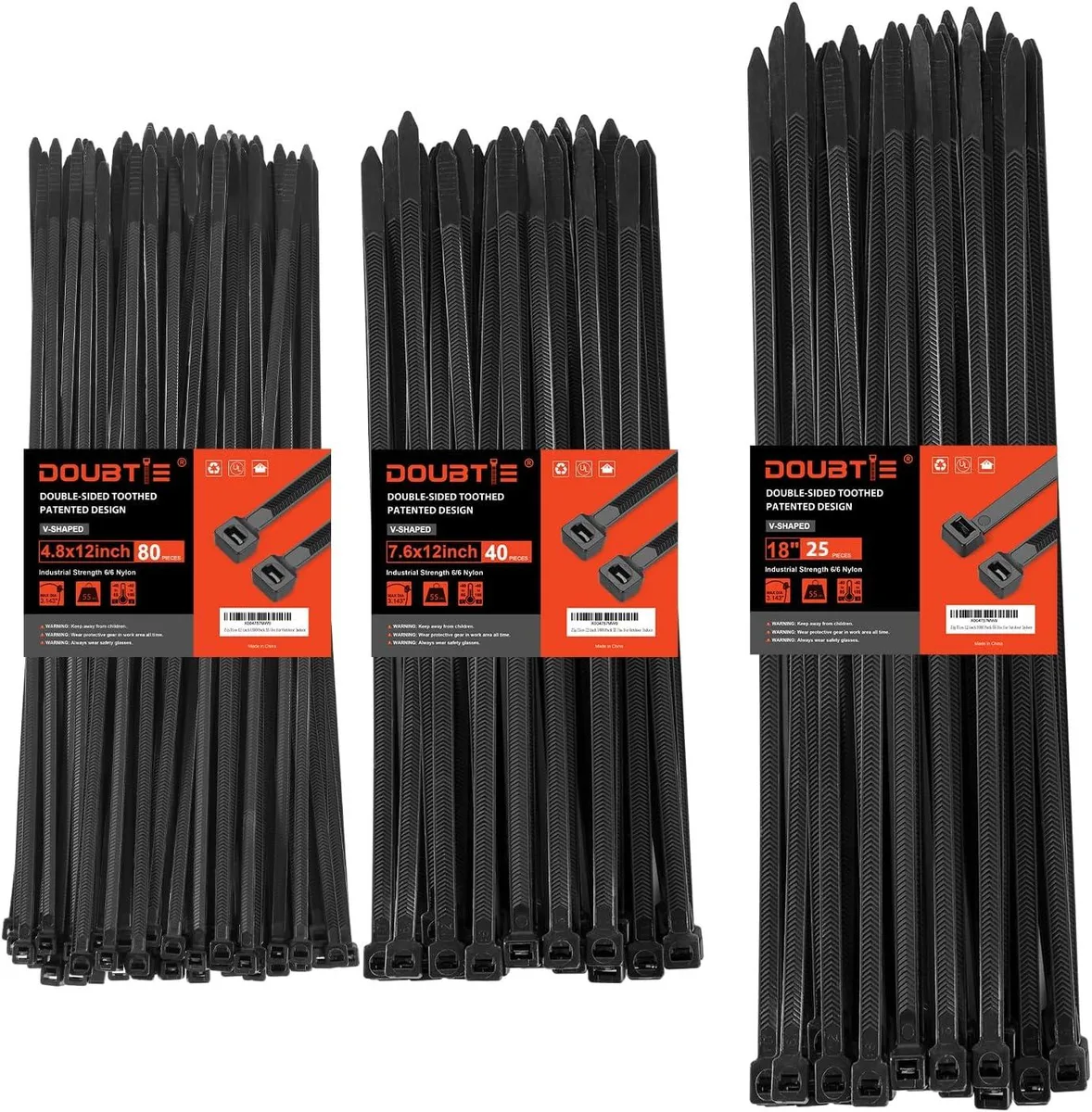 Ennovor Ennovor V-Shaped Toothed Zip Ties 12+12+18 Inch 150 Pack — product photo