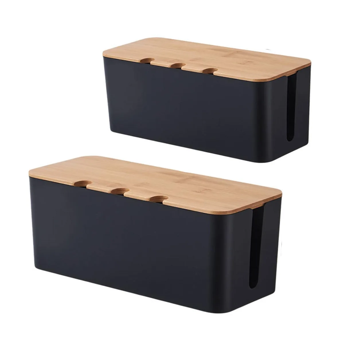  AXLOFO Cable Management Box Bamboo Lid Black 2pcs 32.1x13.6x12.7cm — product photo