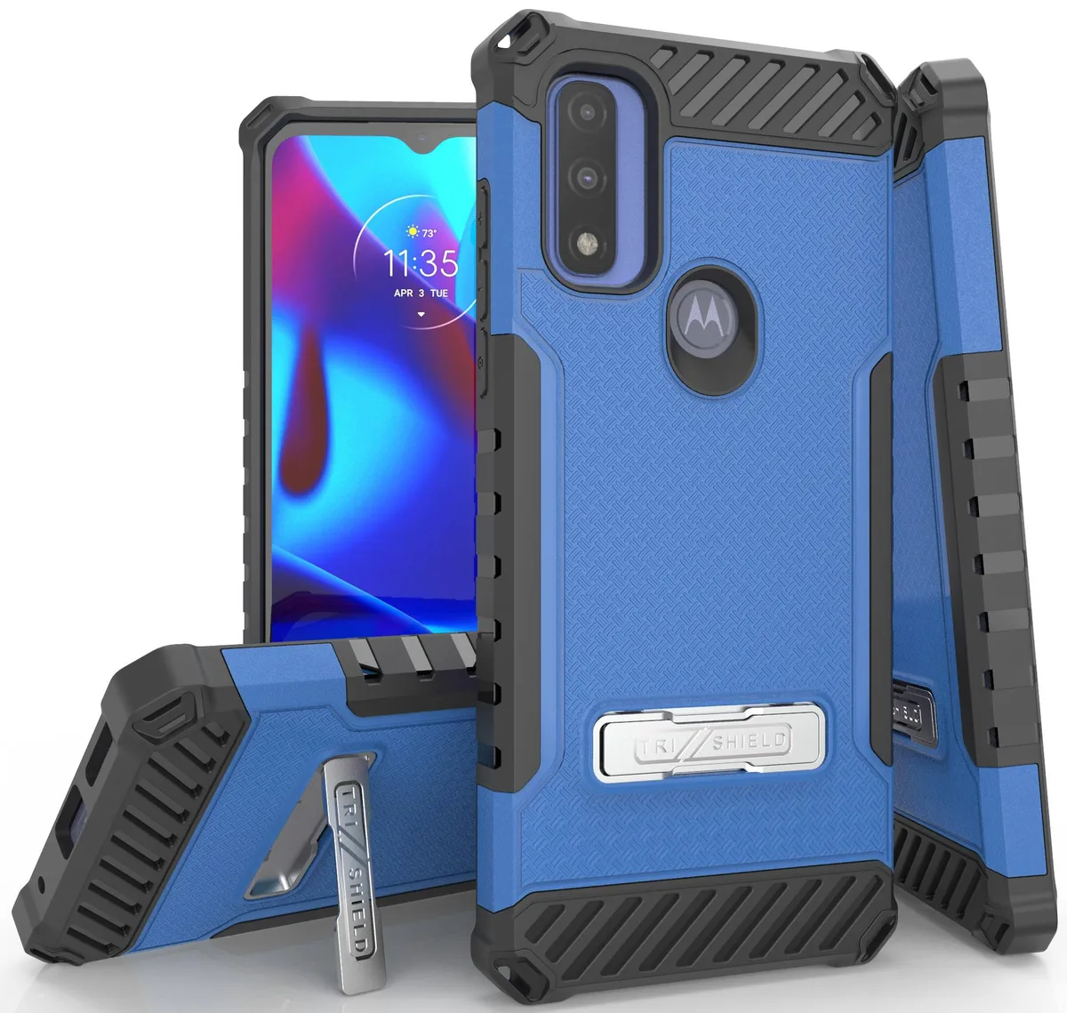 Nakedcellphone Nakedcellphone Tri-Shield Kickstand Case + Lanyard Strap Blue for Moto G Pure / G Power 2022 — product photo