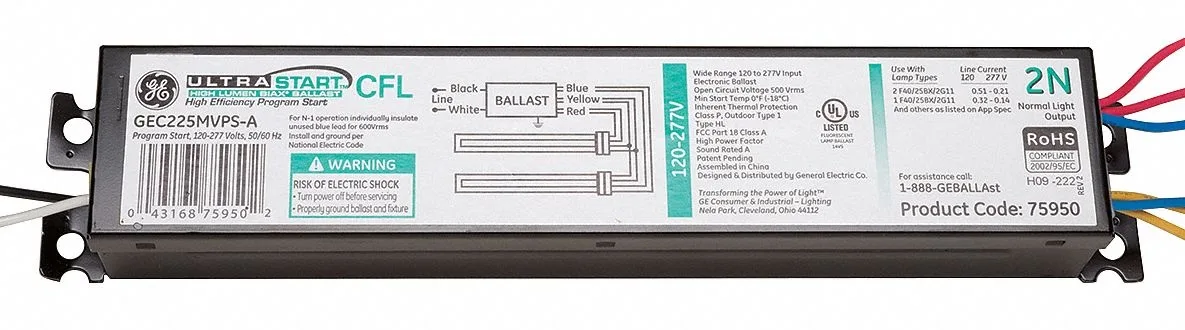 GE GE CFL Ballast Programmed Start 28W 2 Bulbs HAWA GEC225MVPS-A — product photo