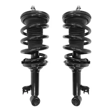 Pair of new Unity front strut assemblies, silver metal coils and black mounts, for 2005-2015 Toyota Tacoma 2.7L