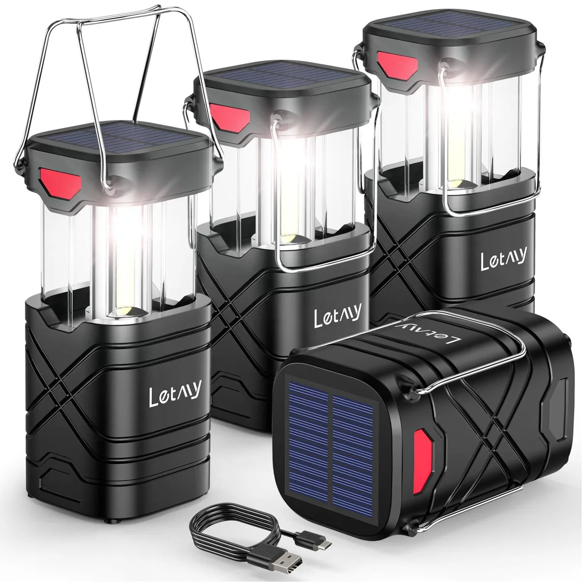 BFKK BFKK 4 Pack Solar Rechargeable LED Lantern 600lm 12h Black — product photo