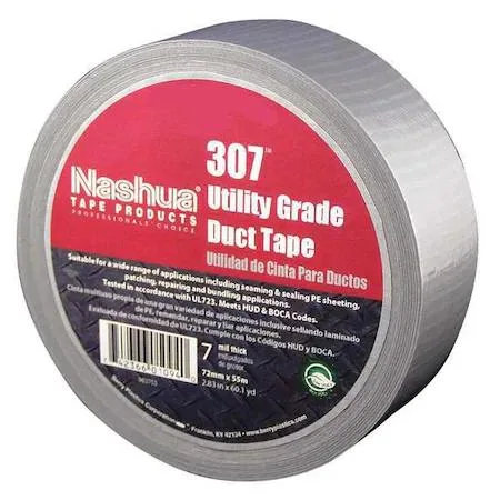Gray duct tape roll, polyethylene coated cloth backing, 60 yards length