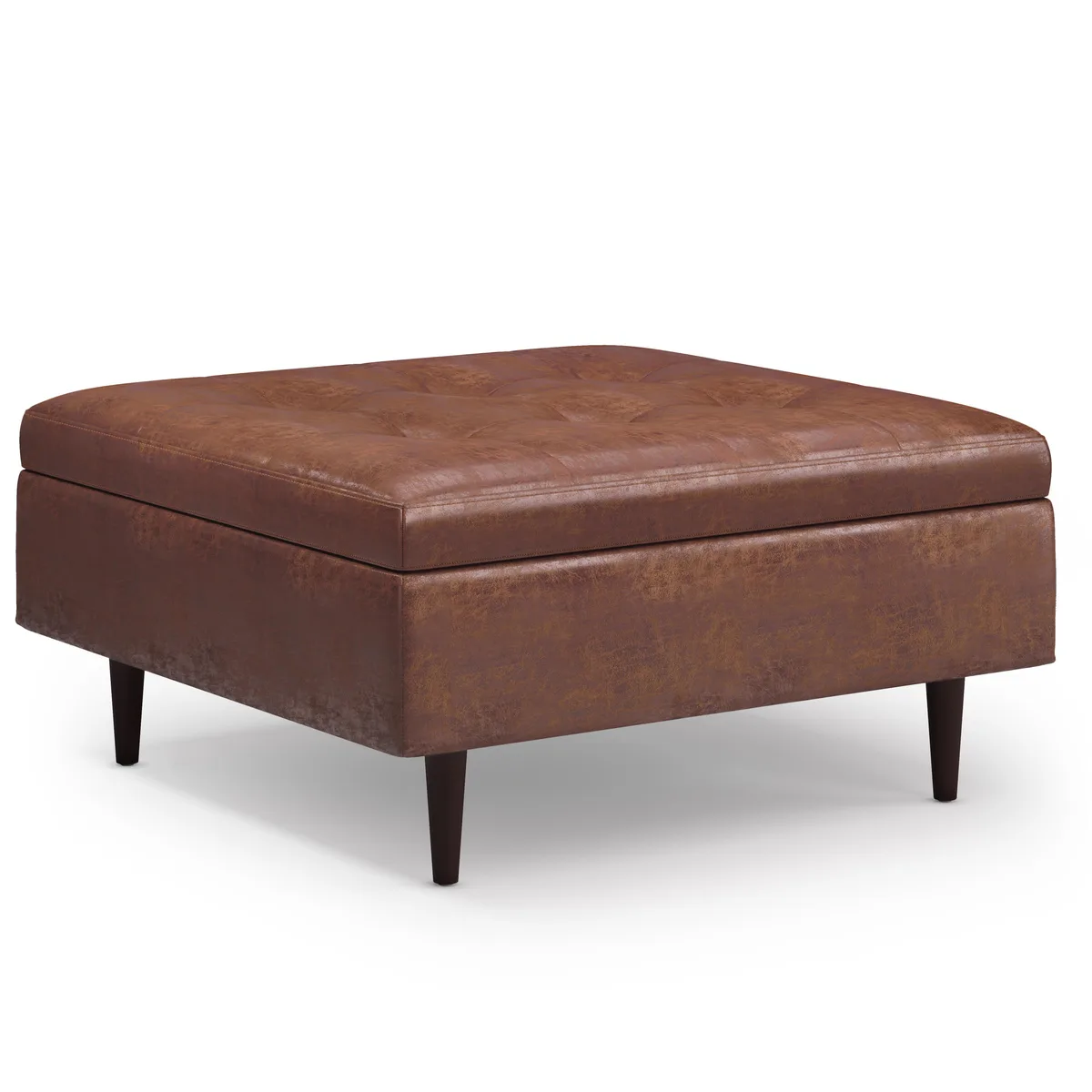 tuphen tuphen Shay Mid Century Large Square Coffee Table Storage Ottoman Distressed Saddle Brown 38 18.5 — product photo