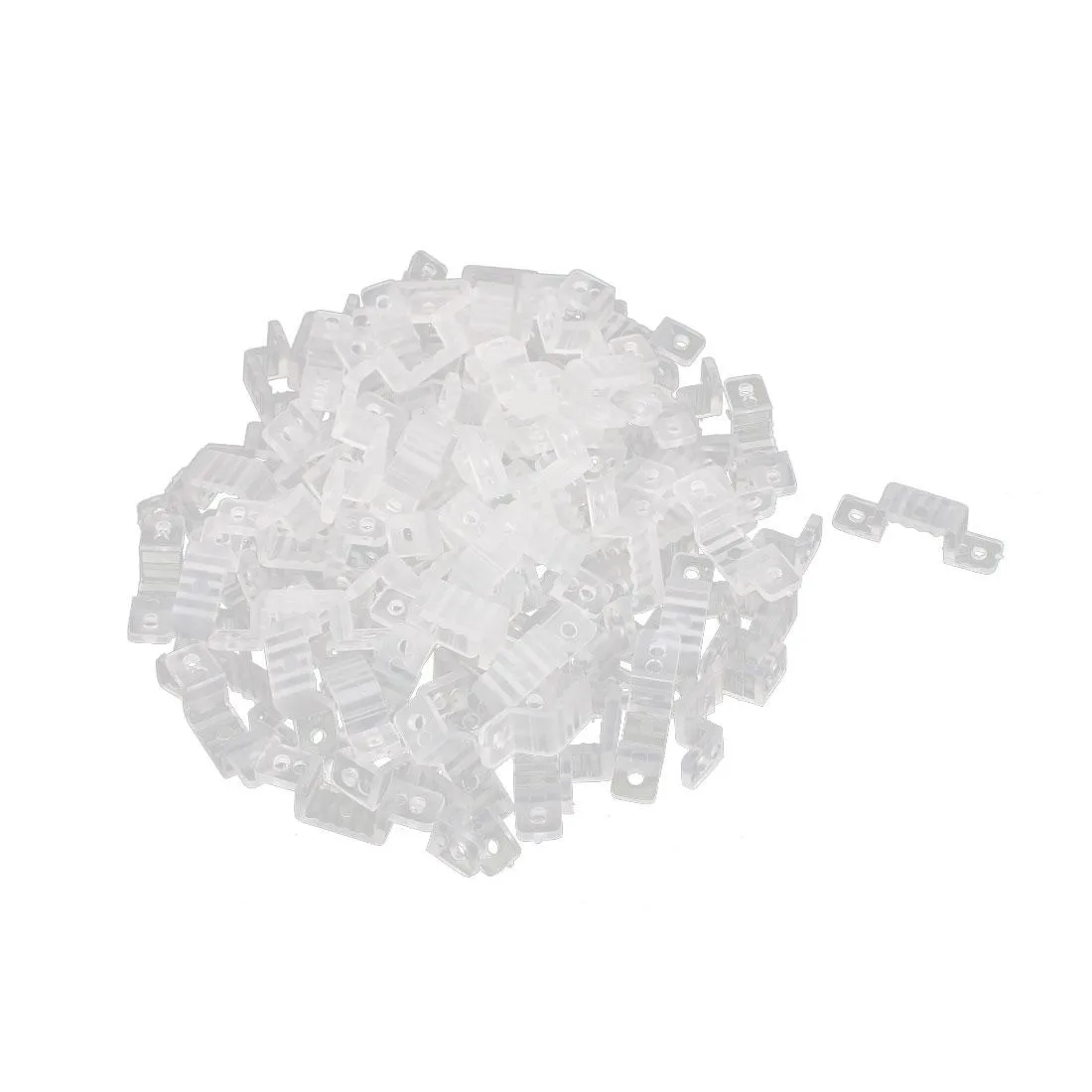 Clear plastic LED strip mounting brackets, 100 pieces, 15 by 7 millimetres
