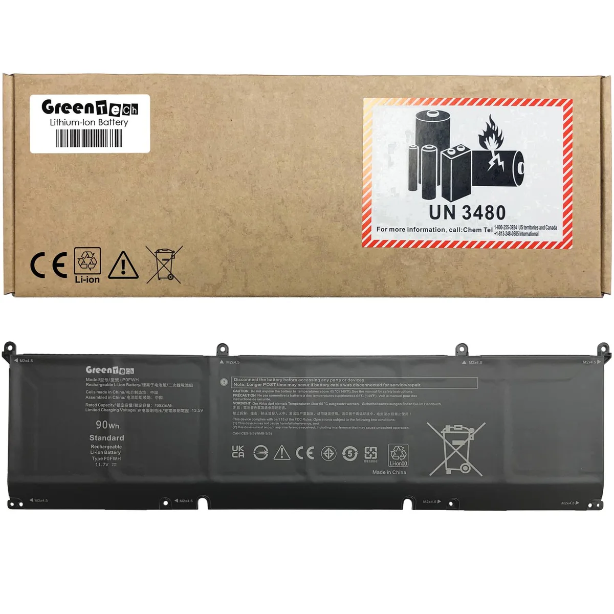 GreenTechLLC GreenTechLLC P0FWH laptop battery 11.7V 90Wh for Dell Inspiron 16 Plus 7640 2-in-1 Alienware M16 R2 — product photo