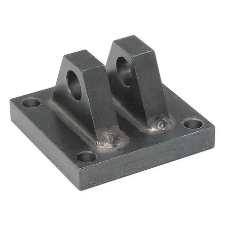 Steel clevis bracket, rectangular with mounting holes, silver-grey finish
