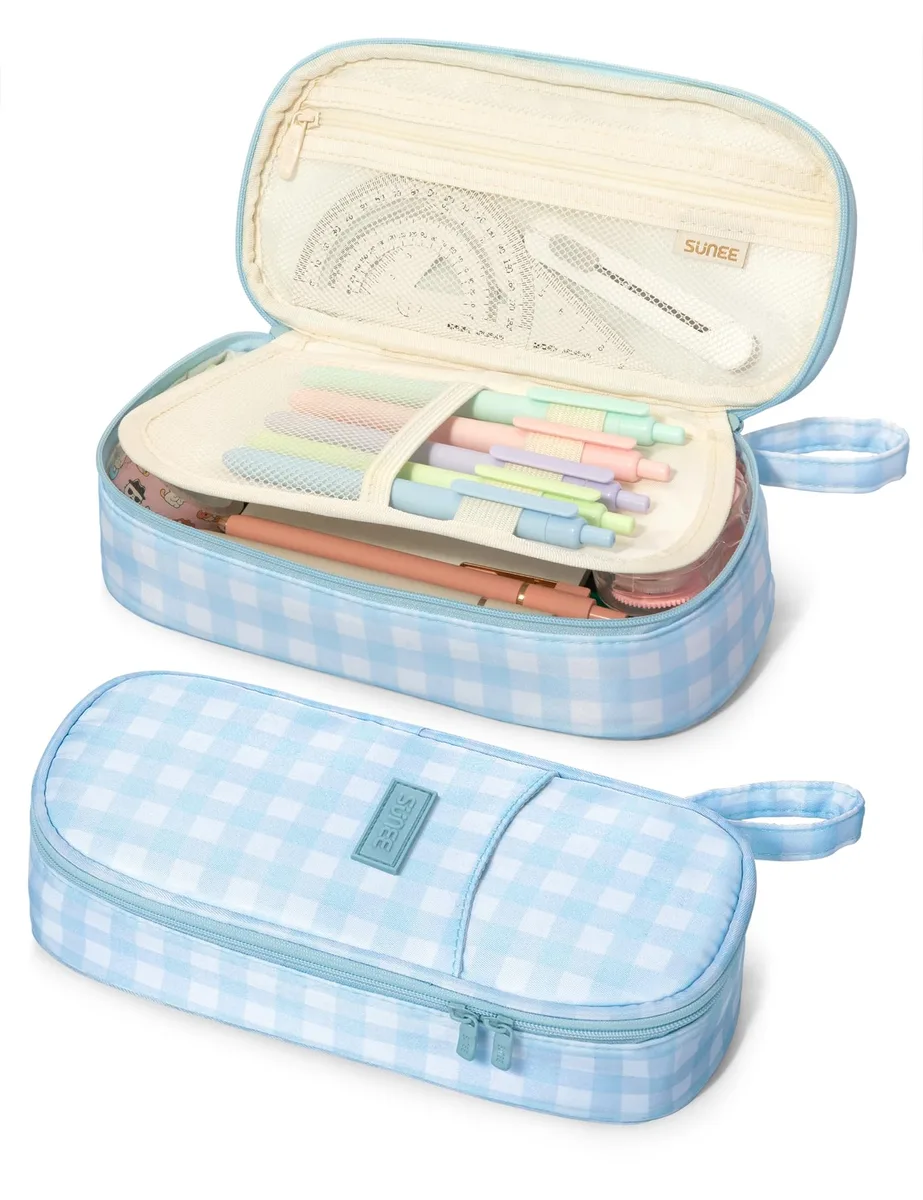  SUNEE S-P1095 Illustration Pouch 9 x 4.5 x 2.5 in Blue Checkered — product photo