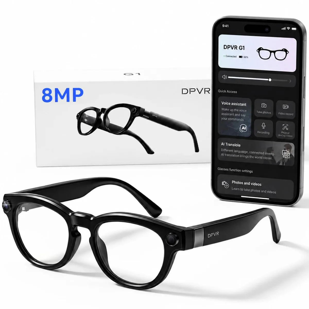  DPVR G1 AI Smart Glasses 8MP Camera Bluetooth 5.3 32GB 141 Languages — product photo