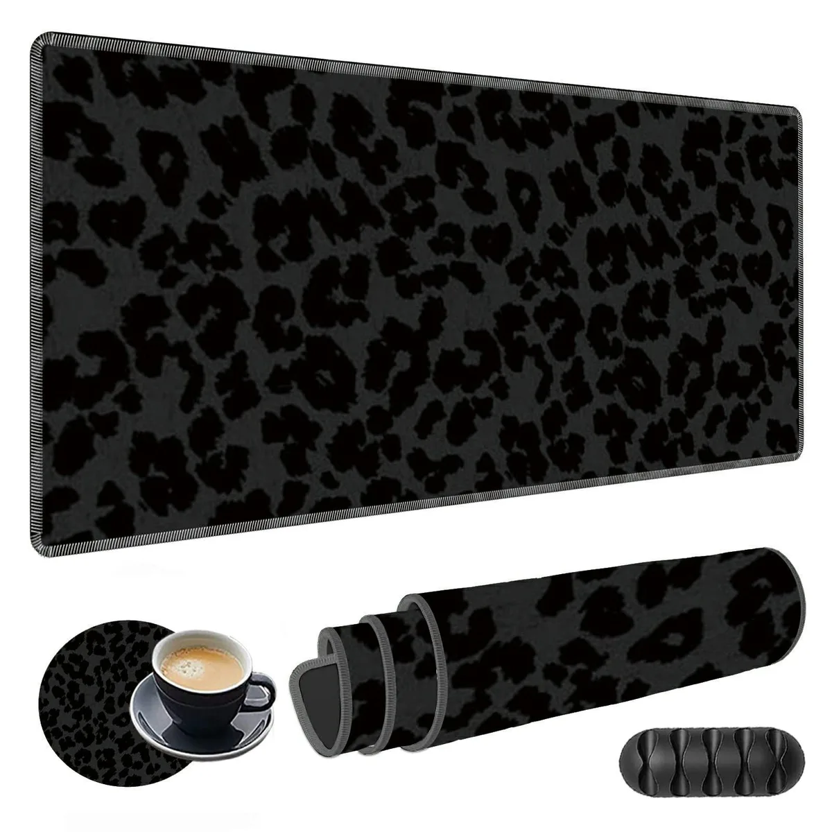  SROJDHFJB SRO-X-Desk803002-1 Mouse Pad Black Leopard Print 31.5 x 11.8 in — product photo