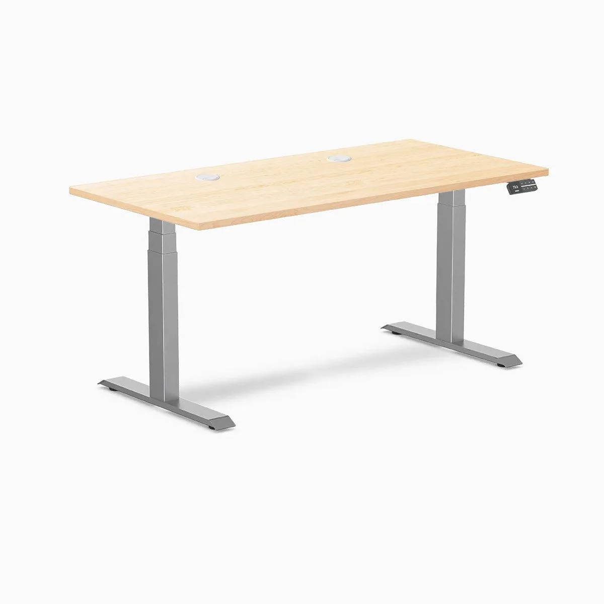 Desky Desky Dual Hardwood Sit Stand Desk Maple 60 x 30 in Grommets Space Grey — product photo