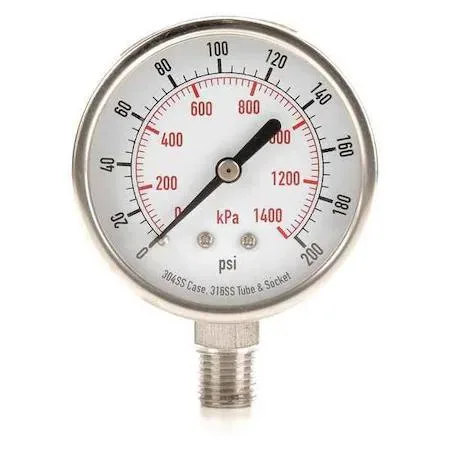 Value Brand Value Brand 4FMN5 Commercial Pressure Gauge 0 to 200 psi 2 1/2 in Dial 1/4 in NPT — product photo