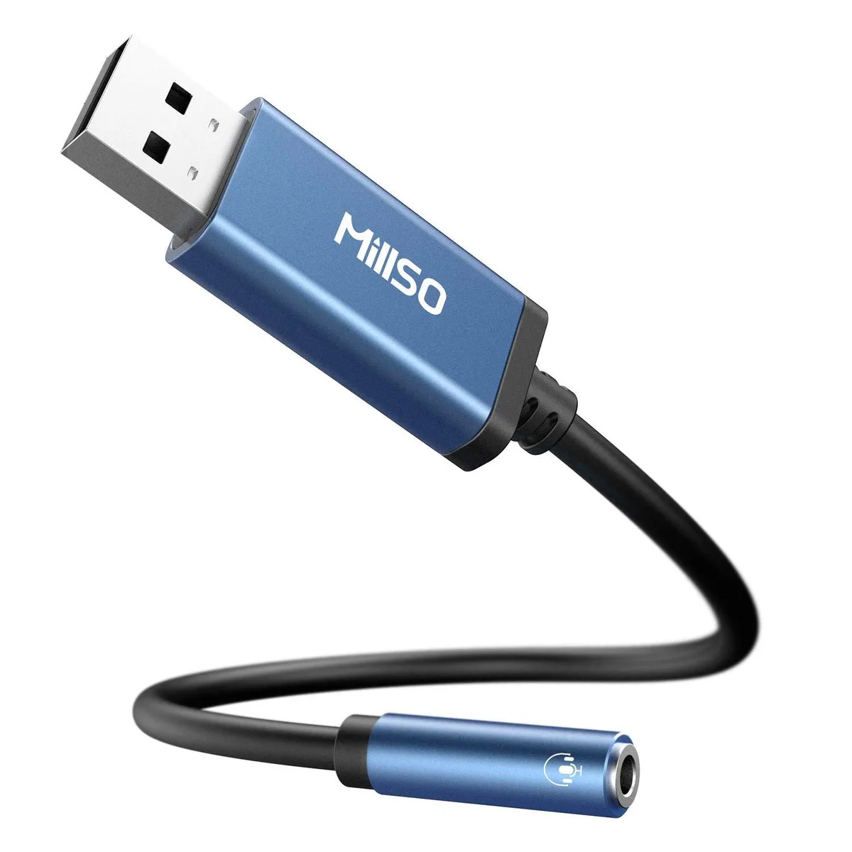  RCA MUSB351F-30U USB to 3.5mm TRRS audio adapter Sapphire Blue 1ft — product photo