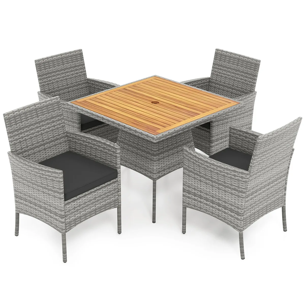 SlickBlue SlickBlue 5-Piece Grey PE Wicker Patio Dining Set Acacia Table 4 Chairs — product photo