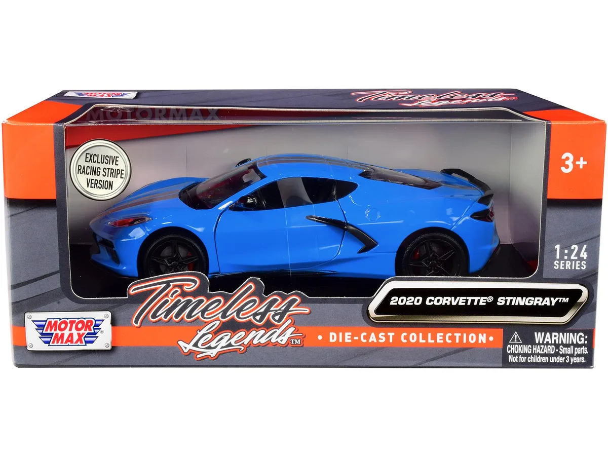 MOTORMAX MOTORMAX 2020 Chevrolet Corvette C8 Stingray Blue Silver Stripes 1/24 Diecast — product photo