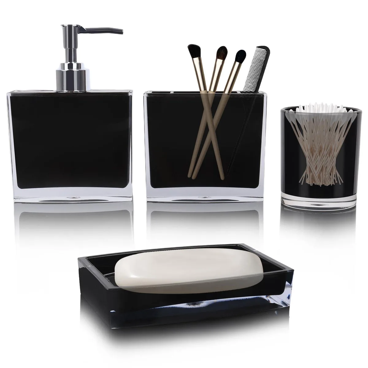  Decolav 4-Piece Black Acrylic Bathroom Set 14.33in W x 12.83in H x 9.06in D — product photo