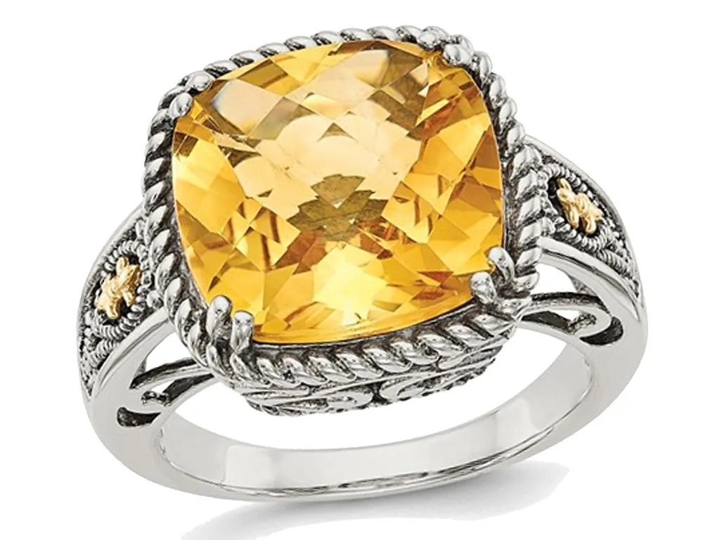 Gem &amp; Harmony Gem &amp; Harmony 5.85 ct Antiqued Citrine Ring Sterling Silver 925 14K Gold Accents — product photo