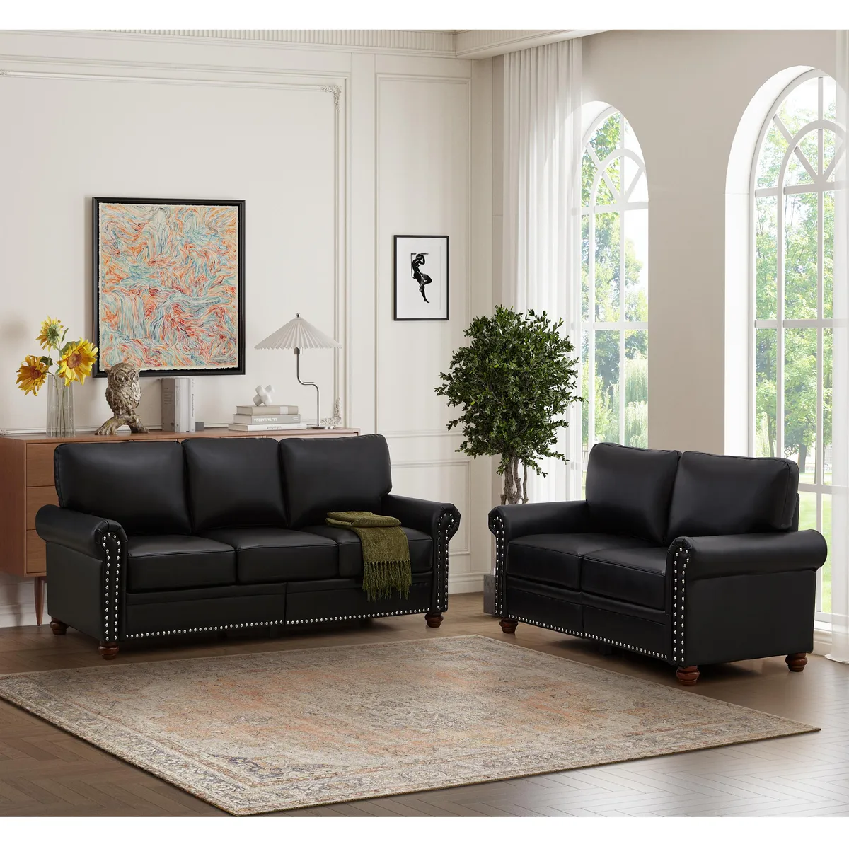 tuphen tuphen 2+3 Sectional Sofa Black PU Leather Storage — product photo