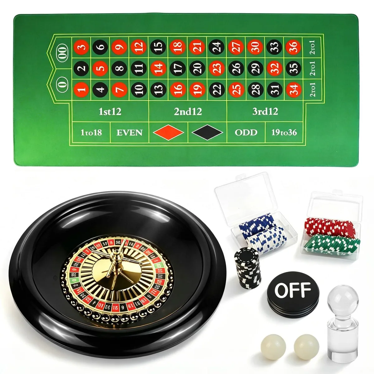  Goroovr LP-YX-TZ Casino Game Set 16" Wheel 35x16" Mat 100 Chips — product photo