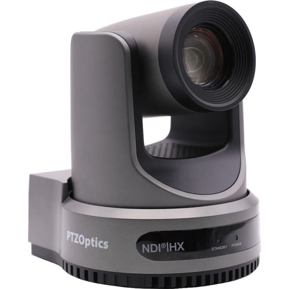 Gray PTZ camera with 20x zoom lens, rectangular body, matte finish