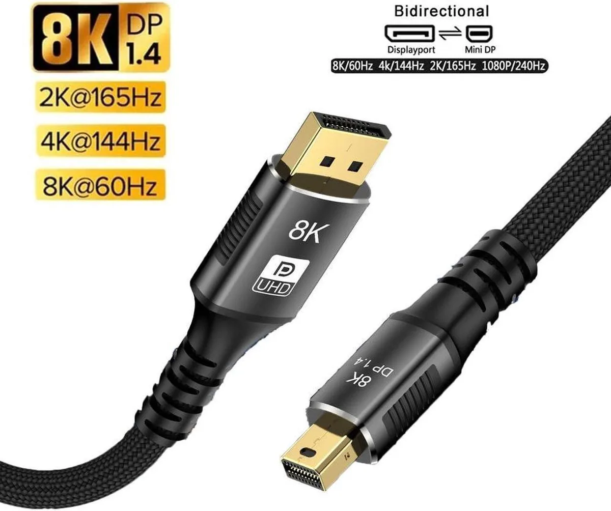 SMUGDESK SMUGDESK Mini DisplayPort to DisplayPort 1.4 Cable 8K 60Hz 32.4Gbps 6.6FT — product photo