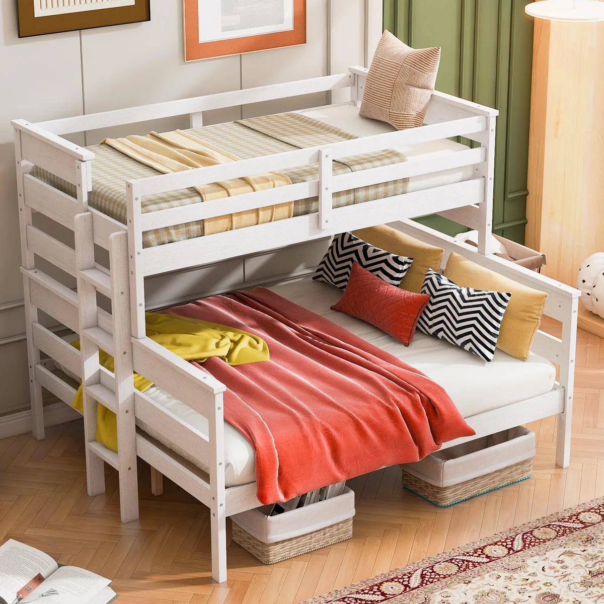 tuphen tuphen Wood Twin XL over Queen Bunk Bed White 446 — product photo