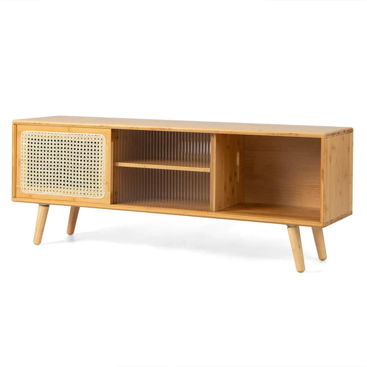 SlickBlue SlickBlue Modern TV Stand Rattan Glass Sliding Doors Natural 47.5 — product photo