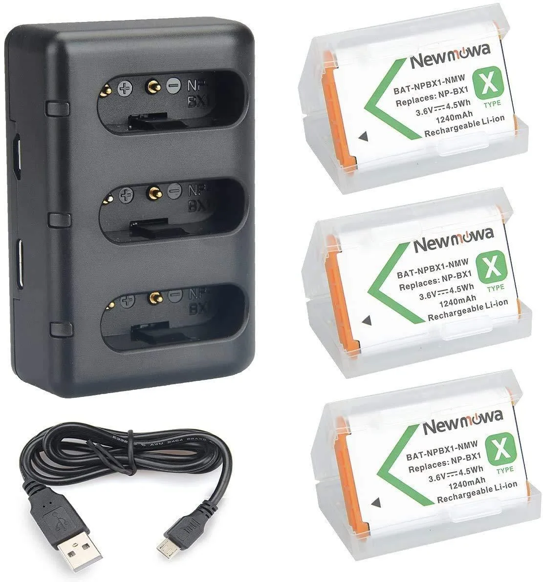  Accessory Power NP-BX1 1240mAh 3.6V Li-ion 3-pack with 3-channel USB charger — product photo