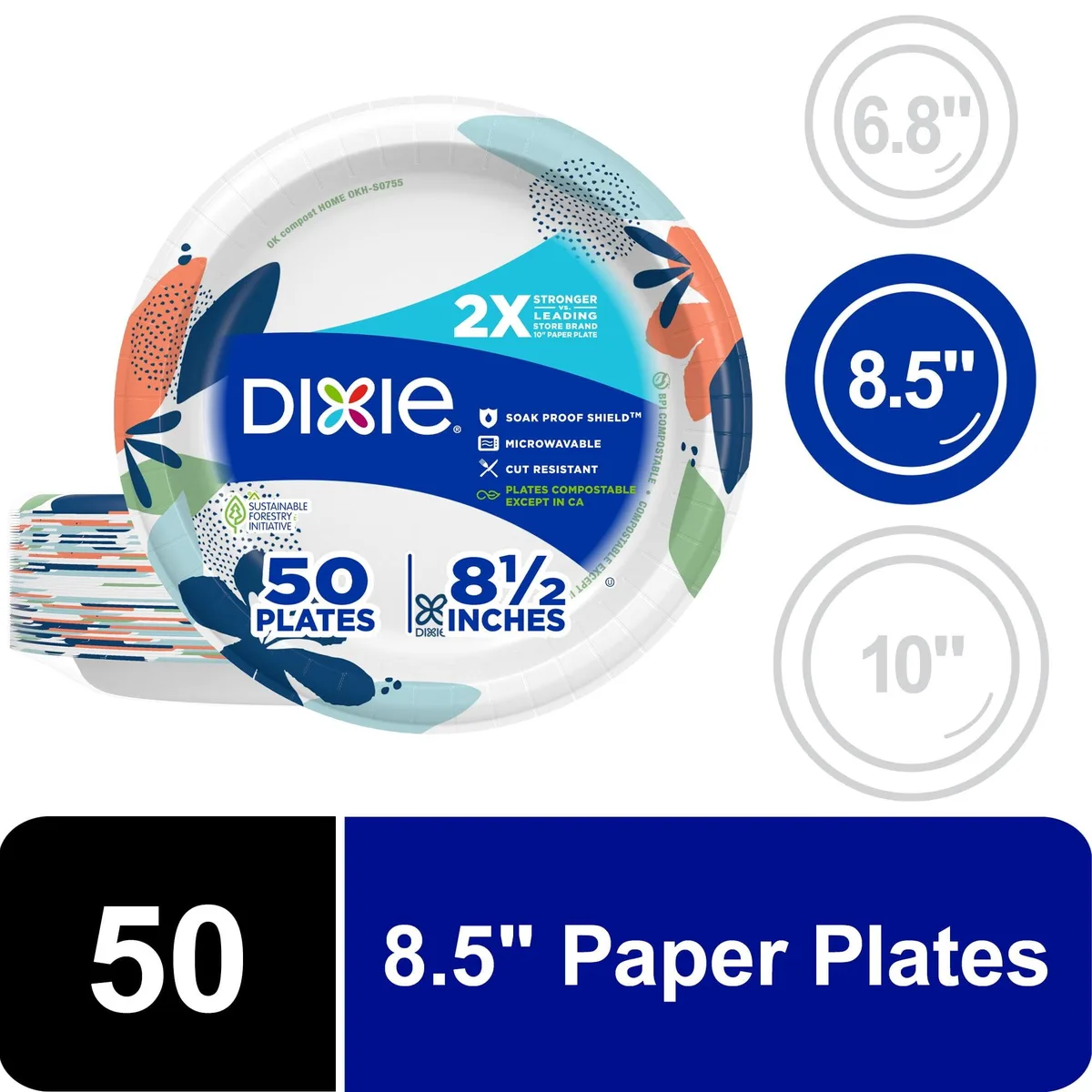 None Continuous None Continuous Dixie Disposable Paper Plates 8.5 in Multi-Color 50 Count — product photo