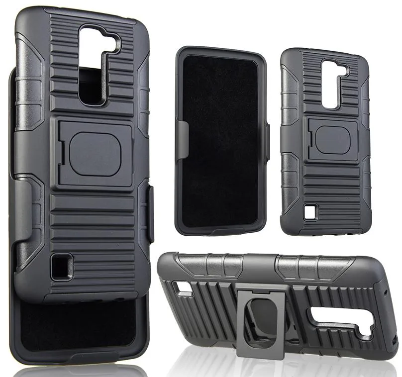 Nakedcellphone Nakedcellphone Grip Ring Stand Case + Belt Clip Holster Combo Black for LG K7/Tribute 5/Treasure — product photo