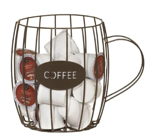 Red wire basket coffee pod holder, unfinished finish, 9 by 6.5 by 7 inches
