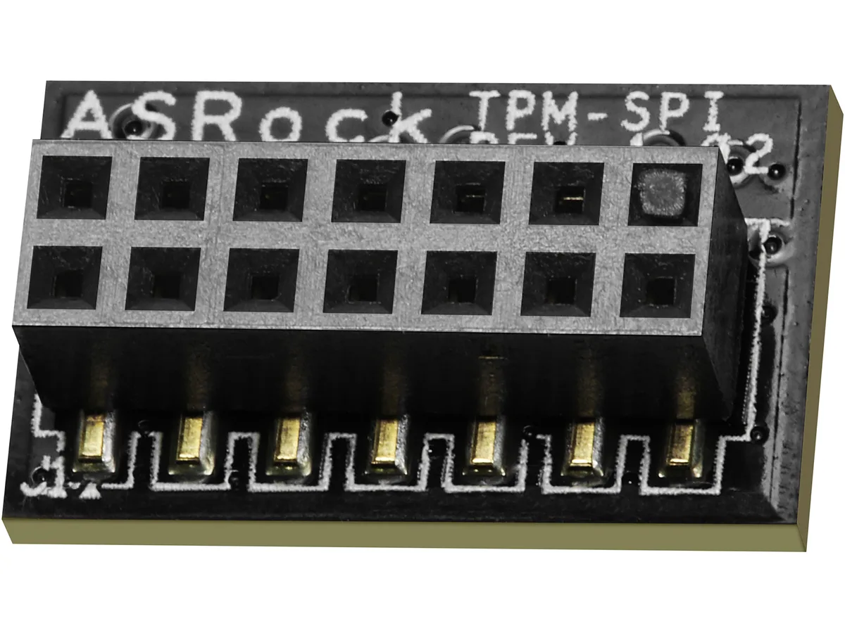 Small black rectangular TPM module, 16.51mm by 10.16mm