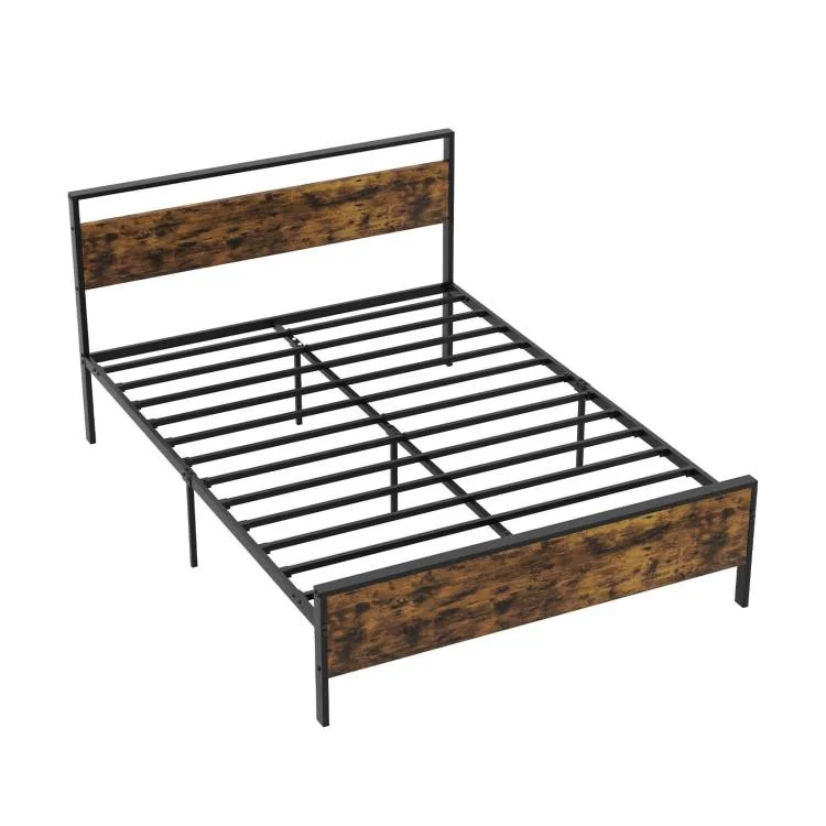 SlickBlue SlickBlue Queen Metal Bed Frame with Wooden Headboard Rustic Brown — product photo