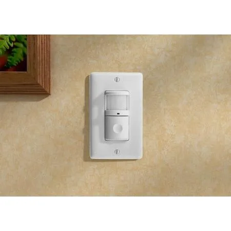 Ivory wall switch vacancy sensor with nightlight, single button, PIR detection