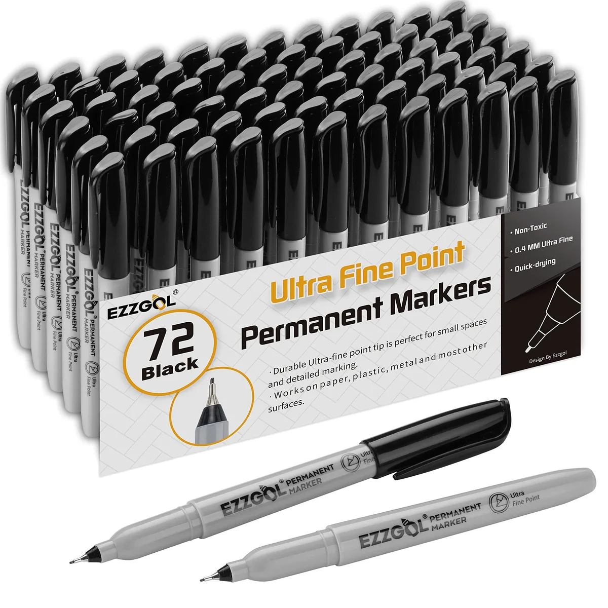  Ezzgol Ultra Fine Permanent Marker 72 Pack 0.4 mm Black — product photo
