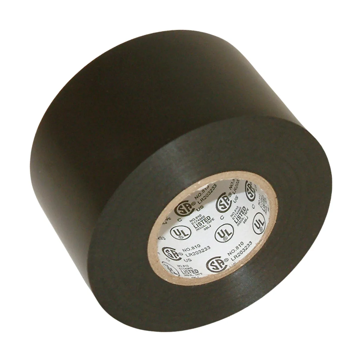 Black electrical tape roll on 1.5-inch core, 48mm wide by 66ft length