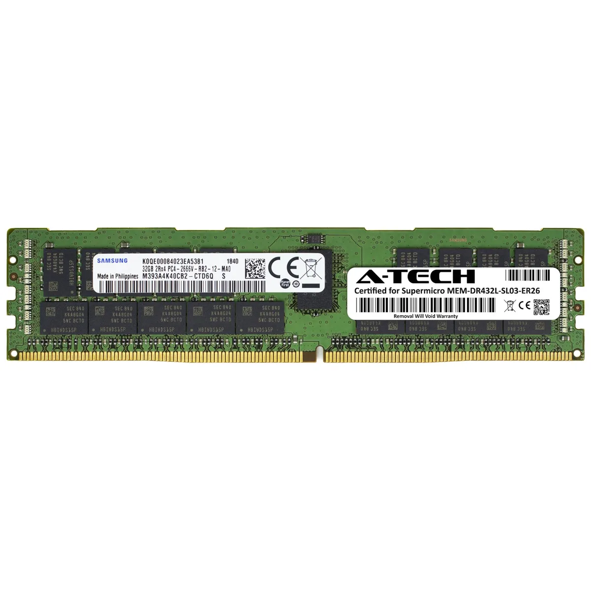 A-Tech A-Tech 32GB DDR4 2666MHz CL19 ECC Registered 2Rx4 288-Pin Server RAM — product photo