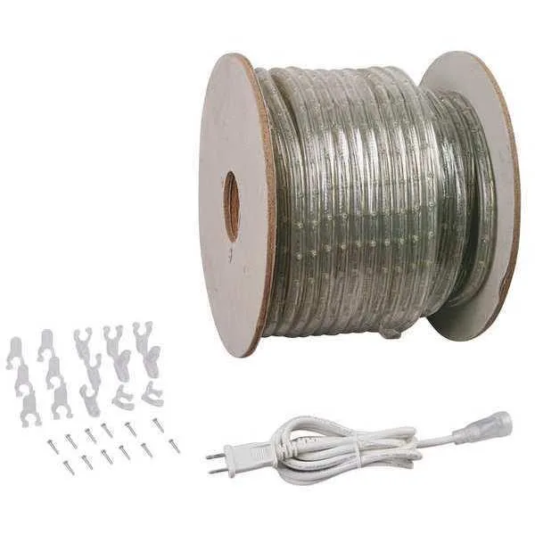 Clear PVC rope light on spool, 150 ft white LED 5000K 108 W 120 V AC