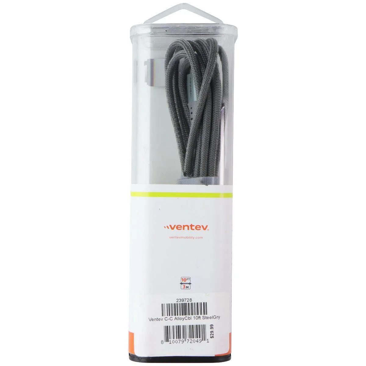 Ventev Ventev 10 ft USB-C to USB-C alloy cable steel — product photo