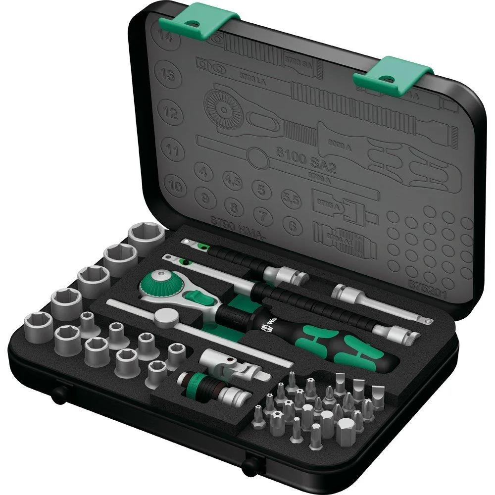 Wera 1/4 inch drive ratchet set 42 pieces chrome finish alloy steel round head