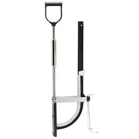 Black and silver manual PEX stapler with magazine feed and D-grip handle
