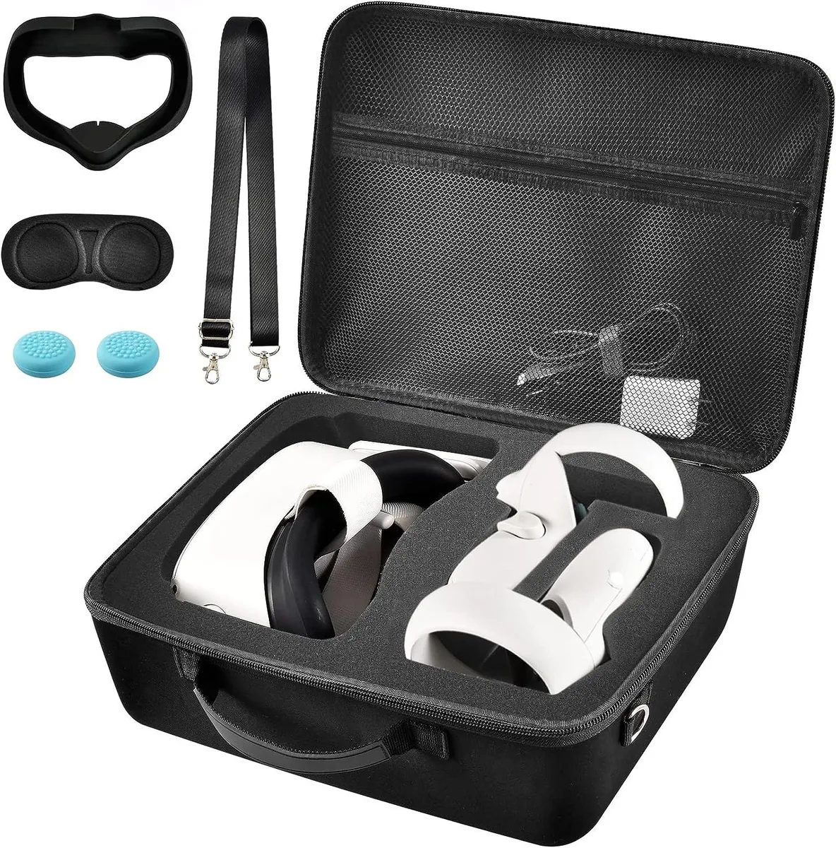 BFKK BFKK Hard Carrying Case for Meta Quest 3 &amp; Quest 2 with Silicone Face Cover &amp; Lens Protector — Black+ Sponge — product photo