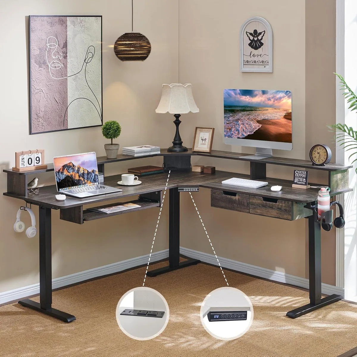 BFKK BFKK 60" L-Shaped Standing Desk Dark Rustic Oak — product photo