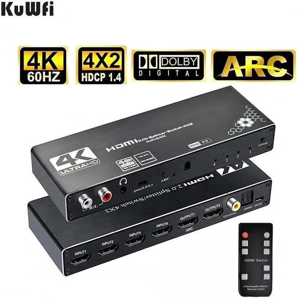 SMUGDESK SMUGDESK 4×2 HDMI 2.0 Matrix Switch 4K 60Hz 18Gbps HDR10 HDCP 2.2 IR Remote OZJ1 — product photo